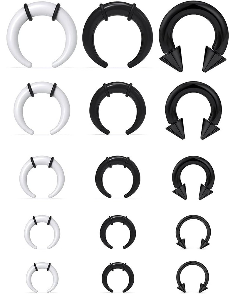 Large Septum Rings 14G 12G 8G 6G 4G PA Ring Internally Threaded Spike Horseshoe Barbells Stainless Steel & Acrylic Pincher Ta...