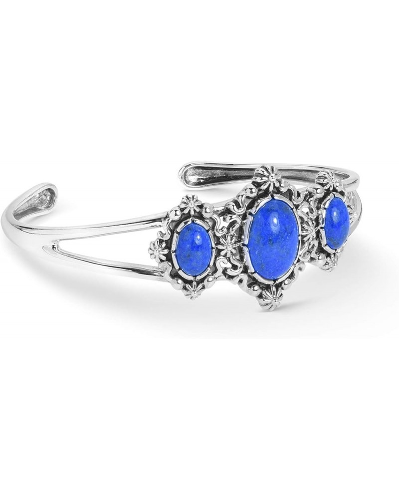 Sterling Silver Women's Cuff Bracelet 3-Stone Design Choice of Gemstone Small Medium Large Blue Denim Lapis 6.5 Inches $50.84...