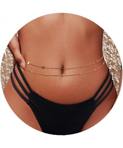 18K Gold Plated Waist Chain Pearl CZ Belly Chain Layered Herringbone Snake Sequin Belly Chains for the Waist Adjustable Plus ...