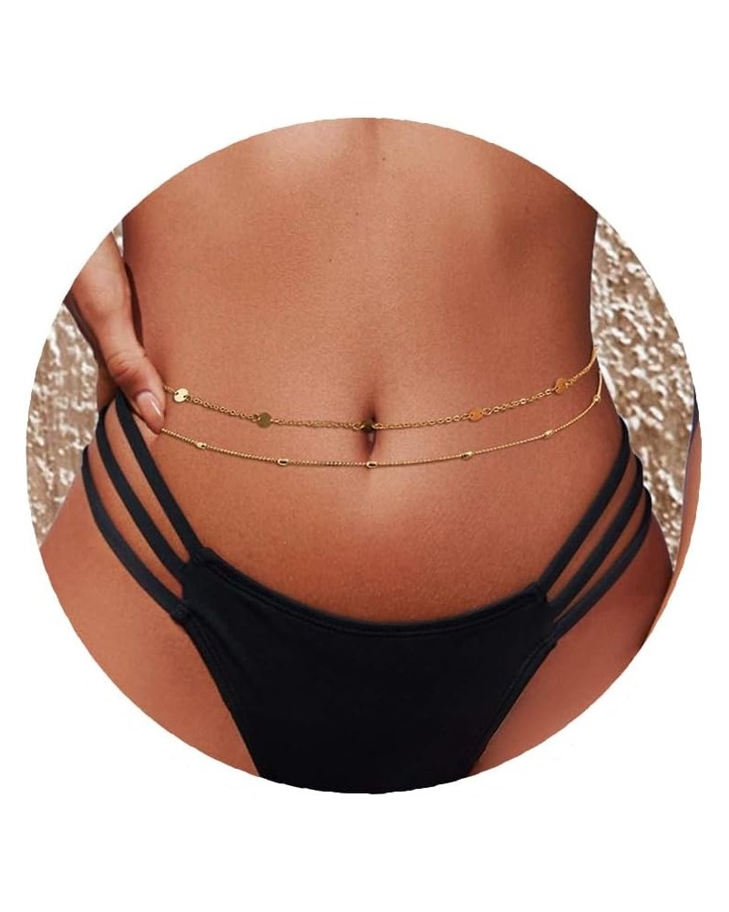 18K Gold Plated Waist Chain Pearl CZ Belly Chain Layered Herringbone Snake Sequin Belly Chains for the Waist Adjustable Plus ...