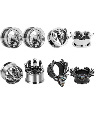 4 Pairs Mixed Style Stainless Steel Tunnel Ear Plugs Stretching Expander Gauges Piercing Large Ear Gauges Kit 2g - 5/8" inch ...