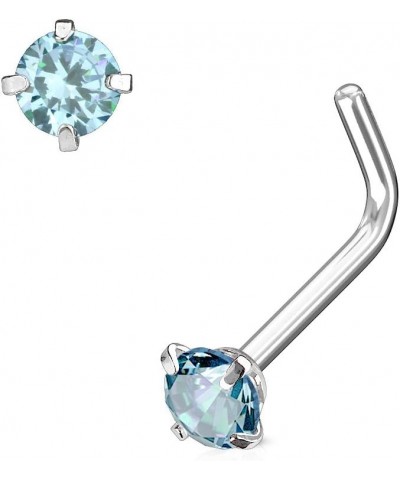 L Bend Prong Set CZ 316L Surgical Steel WildKlass Nose Stud Rings 18GA Aqua $8.79 Body Jewelry