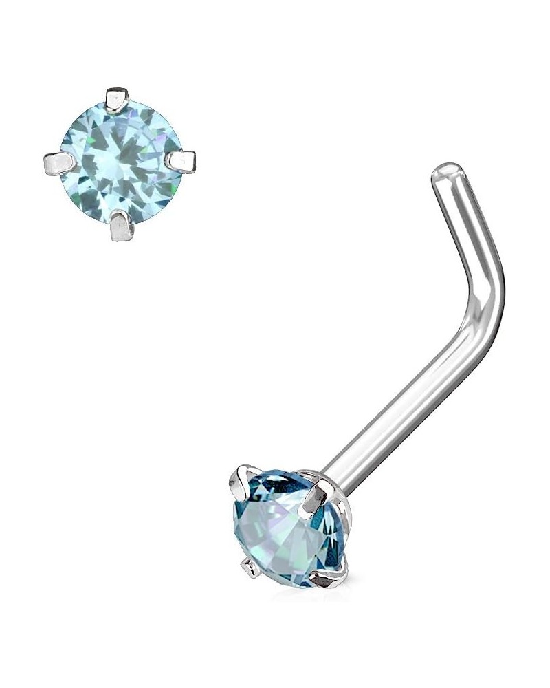 L Bend Prong Set CZ 316L Surgical Steel WildKlass Nose Stud Rings 18GA Aqua $8.79 Body Jewelry