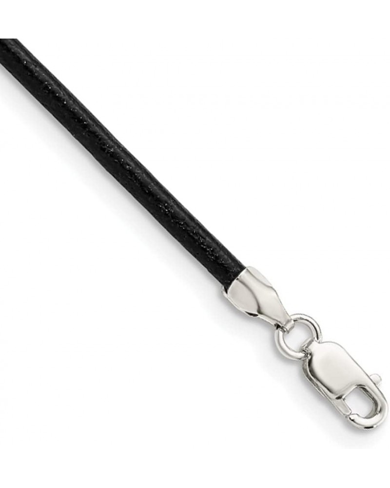 2mm Black Leather Cord Chain & Sterling Silver Clasp Necklace 20.0 Inches $25.79 Necklaces