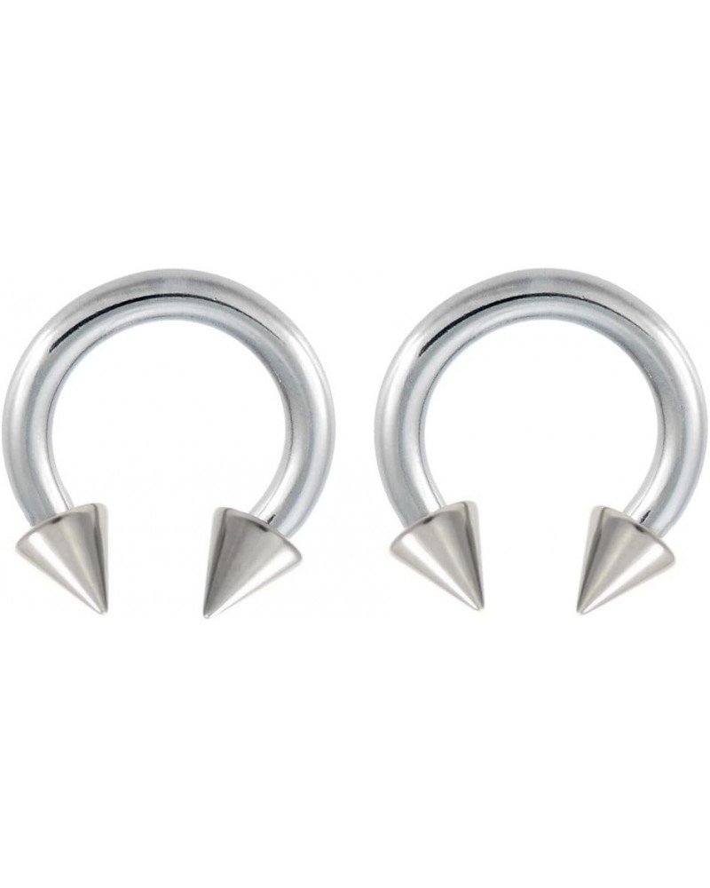 Pair of (10, 8g, 6g, 4g or 2g) Spike Hypoallergenic Surgical Steel Horseshoe Ring Lip, Belly, Nipple, Cartilage, Tragus, Sept...