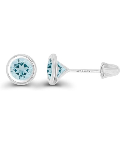 Solid 14K Gold Hypoallergenic 5mm Round Solitaire Birthstone Bezel Screw Back Stud Earrings Aquamarine White Gold $41.24 Earr...