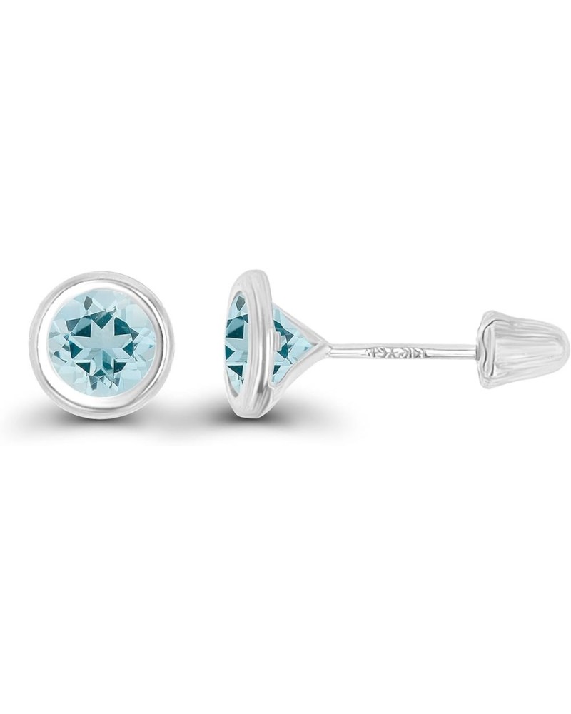 Solid 14K Gold Hypoallergenic 5mm Round Solitaire Birthstone Bezel Screw Back Stud Earrings Aquamarine White Gold $41.24 Earr...