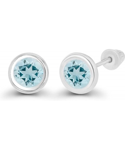 Solid 14K Gold Hypoallergenic 5mm Round Solitaire Birthstone Bezel Screw Back Stud Earrings Aquamarine White Gold $41.24 Earr...