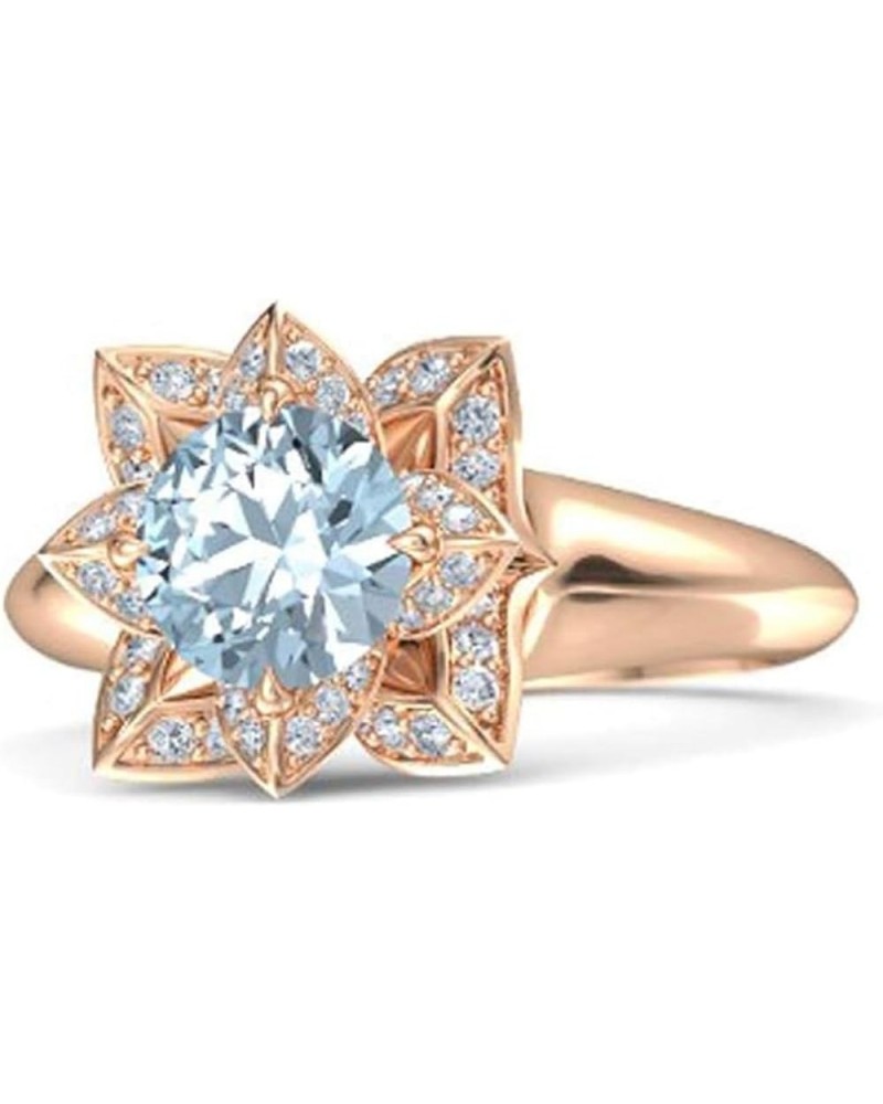 Created Round Cut Aquamarine 925 Sterling Silver 14K Gold Finish Engagement Wedding Lotus Flower Ring For Women Rose 9 $40.49...