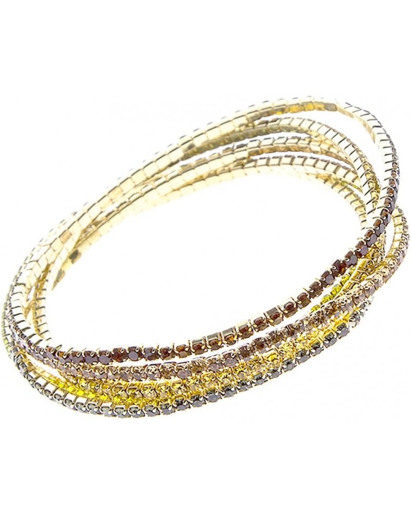 Women's Set of 5 Sparkling Crystal Rhinestone Stacking Stretch Bracelets, 2.25 Multi Colored Fall Mix Gold Tone $12.25 Bracelets