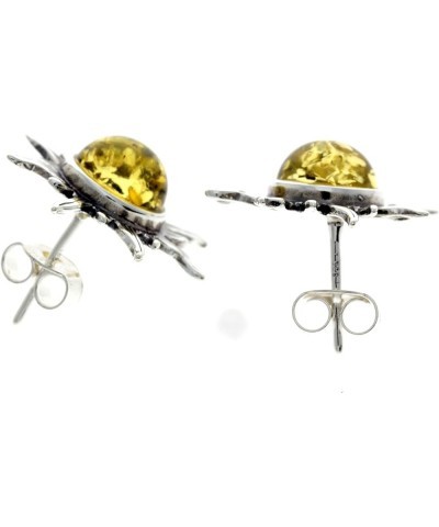 Genuine Round Baltic Amber and 925 Sterling Silver Studs Sun Stars Style Earrings - 8222 Honey $20.68 Earrings