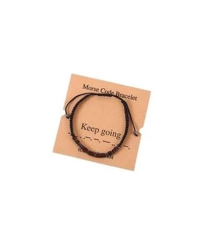 Inspirational Morse Code Wood Hematite Bead Woven Braded Rope Bracelet with Card for Men Women Unisex Keep going $9.61 Bracelets