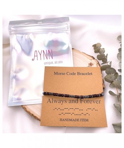 Inspirational Morse Code Wood Hematite Bead Woven Braded Rope Bracelet with Card for Men Women Unisex Keep going $9.61 Bracelets