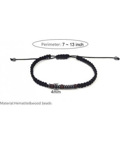 Inspirational Morse Code Wood Hematite Bead Woven Braded Rope Bracelet with Card for Men Women Unisex Keep going $9.61 Bracelets