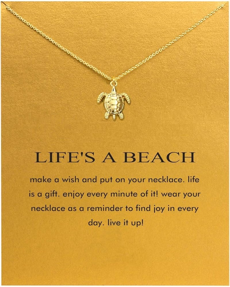 Friendship Anchor Compass Necklace Good Luck Elephant Pendant Chain Necklace with Message Card Gift Card gold sea turtle $6.8...