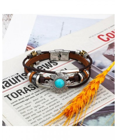 6 Pieces Turquoise Bohemian Bracelet for Women Leather Cuff Bracelet Western Multilayer Bracelets Turquoise Wristbands for Wo...