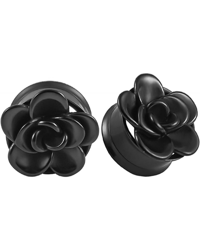 2Pcs Gauges for Men, Ear Gauges Jewelry Flower, Silver Stainless Steel Tunnel Gauges Black 10.0 Millimeters $11.33 Body Jewelry