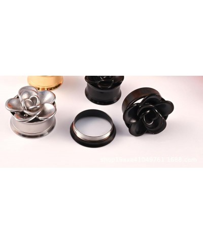 2Pcs Gauges for Men, Ear Gauges Jewelry Flower, Silver Stainless Steel Tunnel Gauges Black 10.0 Millimeters $11.33 Body Jewelry