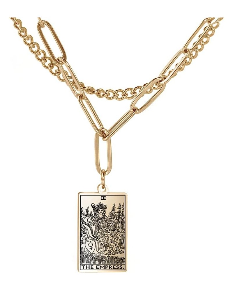 Double Layer Necklace Vintage Tarot Jewelry Good Luck Amulet Pendants Stainless Steel Necklace Gold-THE EMPRESS $8.66 Necklaces