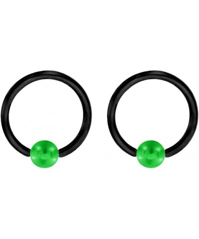 Pair of (18g, 16g, 14g, 12g, 10g or 8g) Custom Black & Green Captive Bead Ring Lip, Belly, Nipple, Cartilage, Tragus, Septum,...