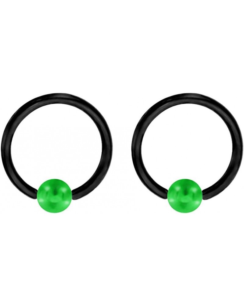 Pair of (18g, 16g, 14g, 12g, 10g or 8g) Custom Black & Green Captive Bead Ring Lip, Belly, Nipple, Cartilage, Tragus, Septum,...