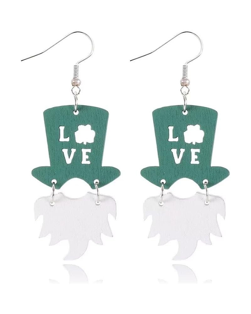 Green Shamrock Leprechaun Dangle Earrings Clover Wooden Earrings St. Patricks Day Good Luck Jewelry Gifts for Women and Girls...