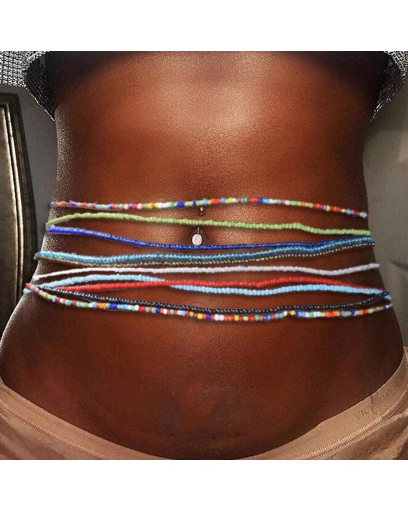 Boho Beads Belly Chain Colorful Elastic Waist Chains Set Beach Layered Bikini Jewelry for Women and Girls(Pack of 10 Pieces) ...