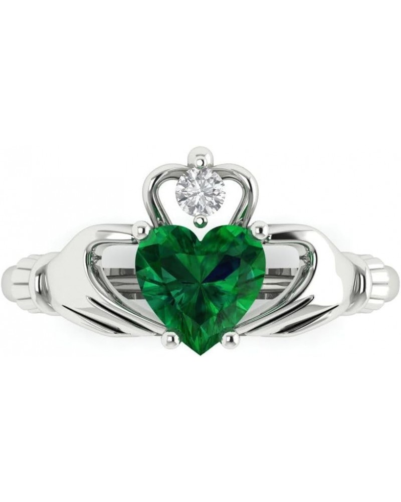 1.52ct Heart Cut Irish Celtic Claddagh Solitaire Simulated Green Emerald designer Modern Statement Ring Solid 14k White Gold ...