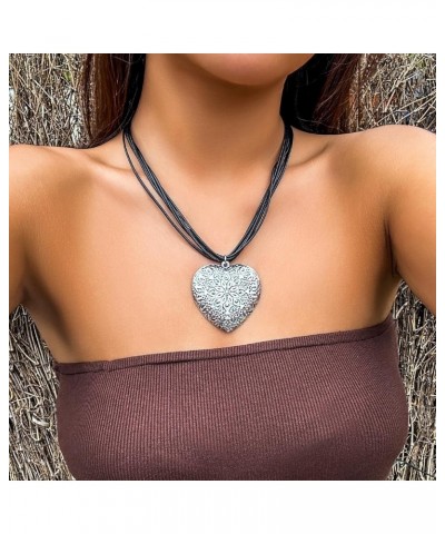 Big Heart Pendant Necklace Leather Cord Adjustable Chain Necklace Fashion Jewelry Gifts for Women Teen Girls One size Heart1 ...