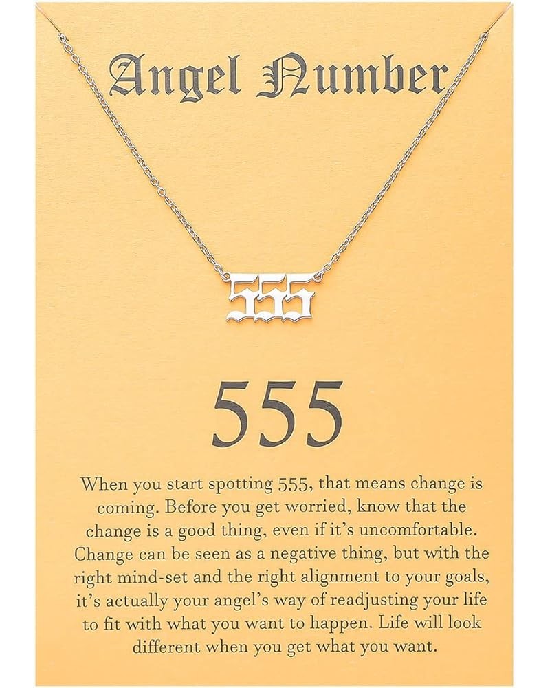 Old English Angel & Number Necklace Numerology Jewelry for Women 18K Gold Plated Stainless Steel 555 Silver $10.19 Necklaces