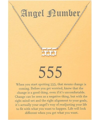 Old English Angel & Number Necklace Numerology Jewelry for Women 18K Gold Plated Stainless Steel 555 Silver $10.19 Necklaces