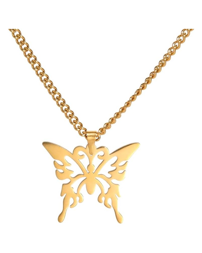 Stainless Steel Hollow Butterfly Necklace Cute Animal Insect Pendant Fashion Statement Jewelry for Men Women Golden $6.06 Nec...