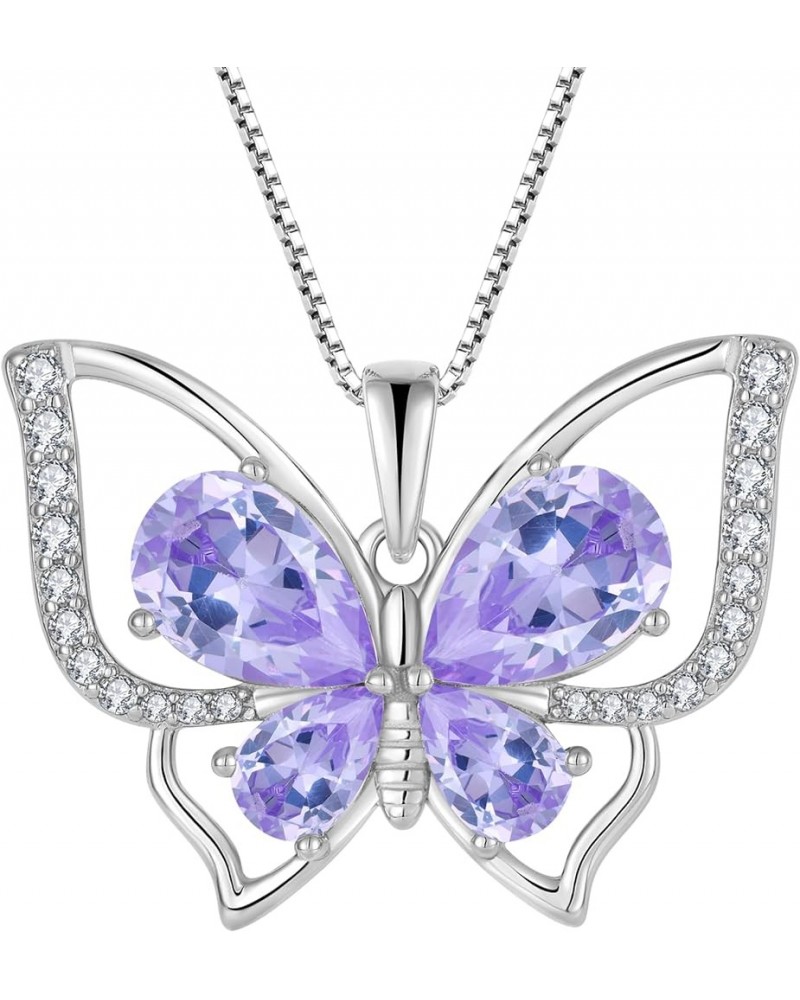 Butterfly Necklace 925 Sterling Silver Pendant Birthstone Jewelry for Women 06-alexandrite-Jun $31.95 Necklaces