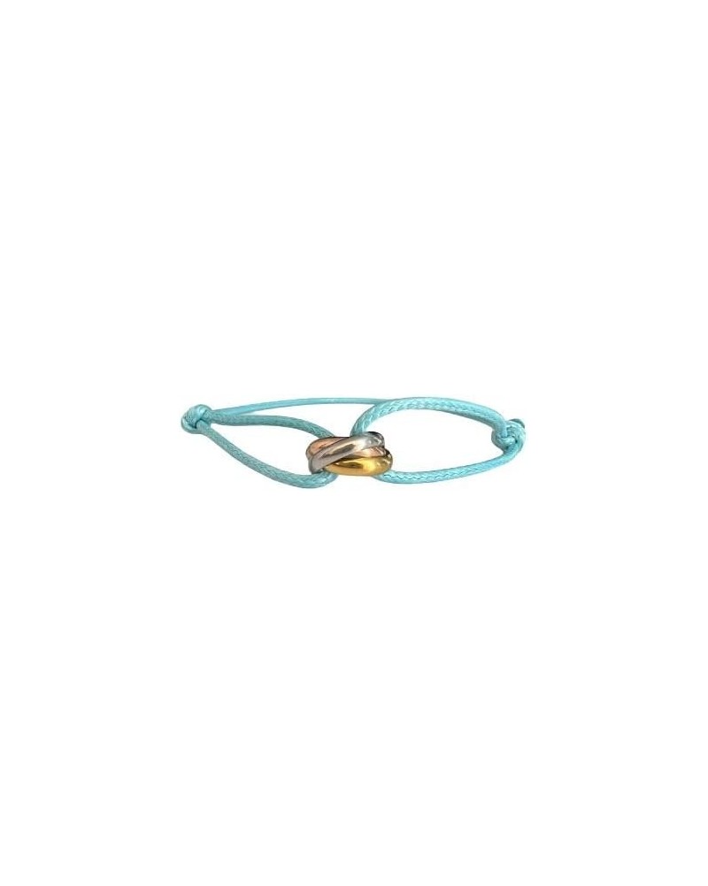 3 Rings Trinity Bracelet Satin Cord 14K Gold Plated Women Men Gift Jewelry Unisex Adjustable Light Blue $22.55 Bracelets