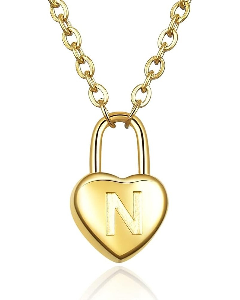 Lock Pendant Necklace Letters A - Z 26 Alphabet Heart Pendant Necklace 18K Real Gold Plated Handmade Dainty Personalized Lett...