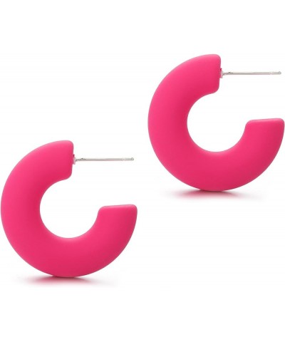 Acrylic Chunky Hoop Earrings, Lightweight Thick Open Hoops Candy Color Hoop Earrings for Women Girls Hot Pink $7.64 Earrings