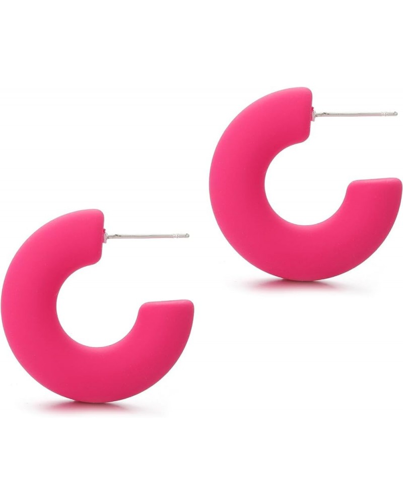 Acrylic Chunky Hoop Earrings, Lightweight Thick Open Hoops Candy Color Hoop Earrings for Women Girls Hot Pink $7.64 Earrings