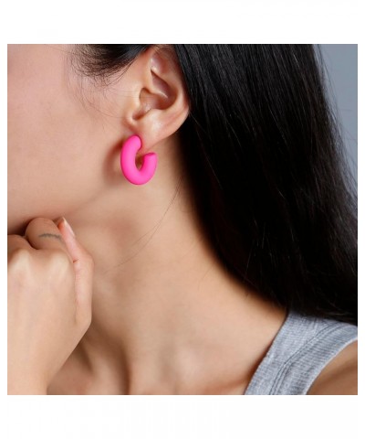 Acrylic Chunky Hoop Earrings, Lightweight Thick Open Hoops Candy Color Hoop Earrings for Women Girls Hot Pink $7.64 Earrings