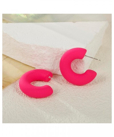 Acrylic Chunky Hoop Earrings, Lightweight Thick Open Hoops Candy Color Hoop Earrings for Women Girls Hot Pink $7.64 Earrings