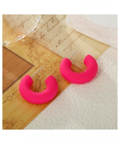 Acrylic Chunky Hoop Earrings, Lightweight Thick Open Hoops Candy Color Hoop Earrings for Women Girls Hot Pink $7.64 Earrings