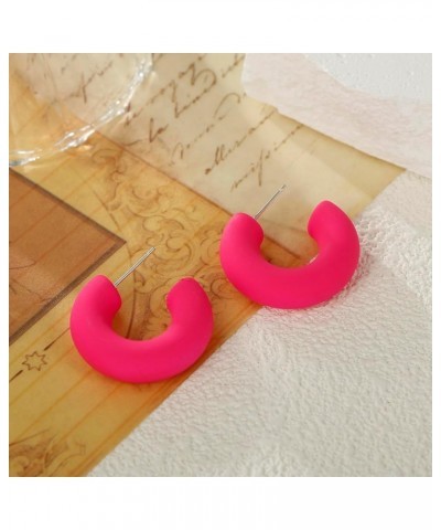 Acrylic Chunky Hoop Earrings, Lightweight Thick Open Hoops Candy Color Hoop Earrings for Women Girls Hot Pink $7.64 Earrings