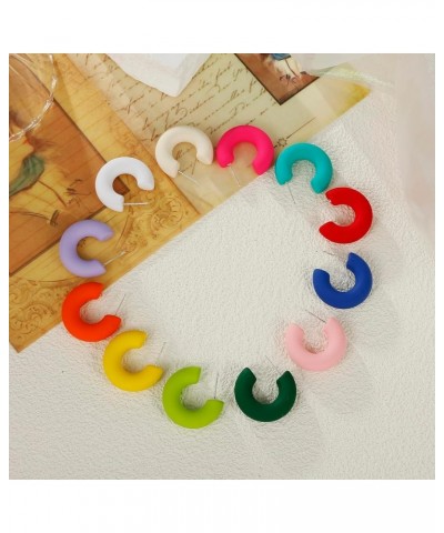 Acrylic Chunky Hoop Earrings, Lightweight Thick Open Hoops Candy Color Hoop Earrings for Women Girls Hot Pink $7.64 Earrings