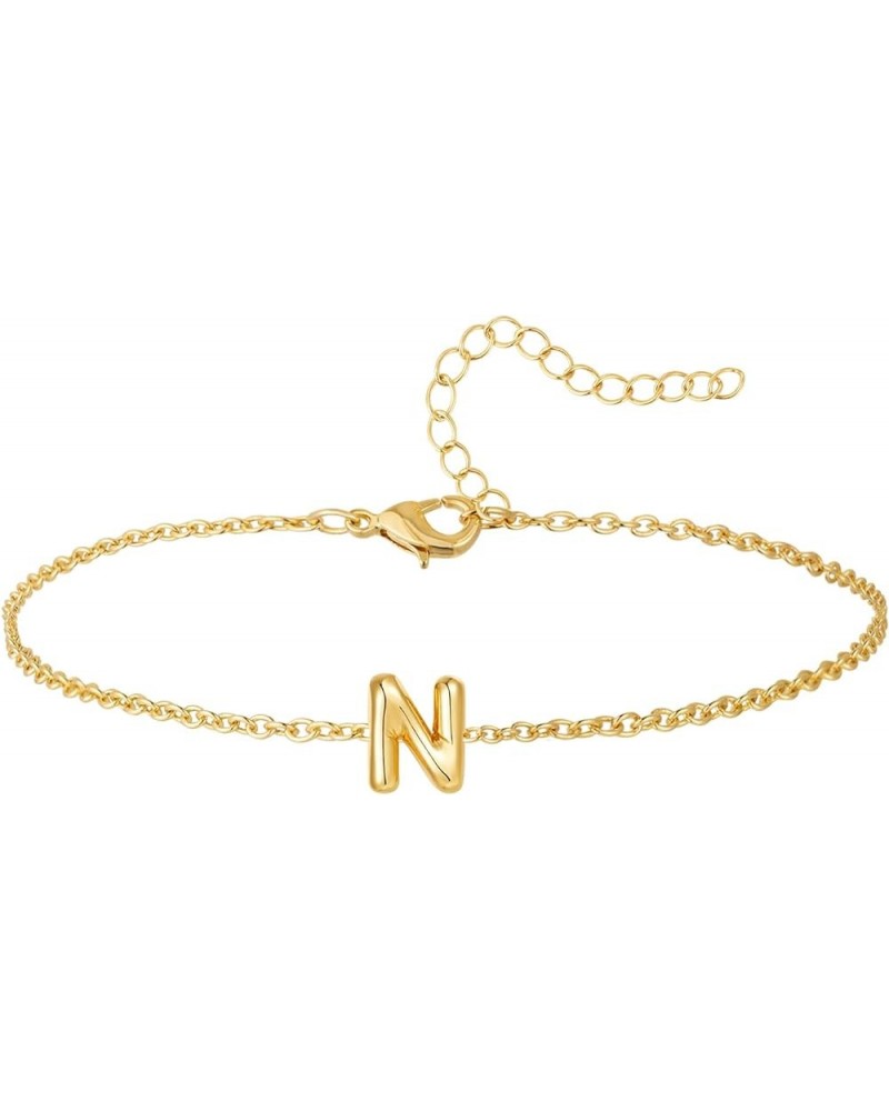 Gold Bubble Initial Chain Bracelets, 14K Gold Plated Balloon Letter Chain Bracelets Jewelry for Women Teen Girls N $7.40 Brac...