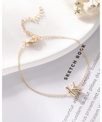 Gold Bubble Initial Chain Bracelets, 14K Gold Plated Balloon Letter Chain Bracelets Jewelry for Women Teen Girls N $7.40 Brac...