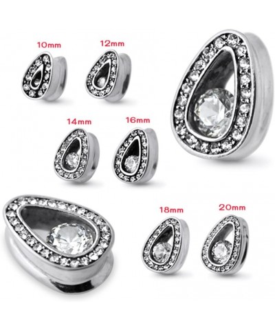 Multi Diamond Clear Jeweled 316L Surgical Steel Teardrop Ear Plug - Sold by Piece 18.0 Millimeters $13.58 Body Jewelry