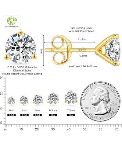 0.6-3ct Moissanite Stud Earrings, D Color VVS1 Clarity, Lab Created Diamond Stud Earring for Women, 14K White Gold S925 Sterl...