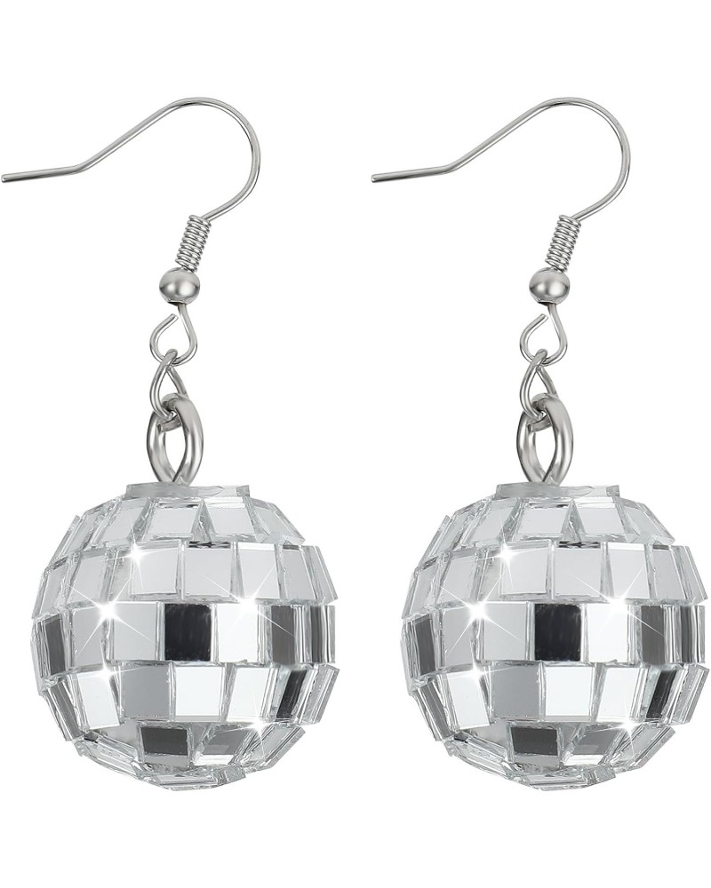 Women's Disco Ball Earrings Silver Disco Mirrorball Earrings Sparkling Disco Earrings for 70s 80s Disco Halloween Party Costu...