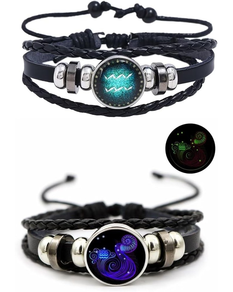 2Pcs Capricorn Bracelets for Women Men Multilayer Braided Leather Bracelets 12 Sign Zodiac Constellation Bracelets Handmade Z...