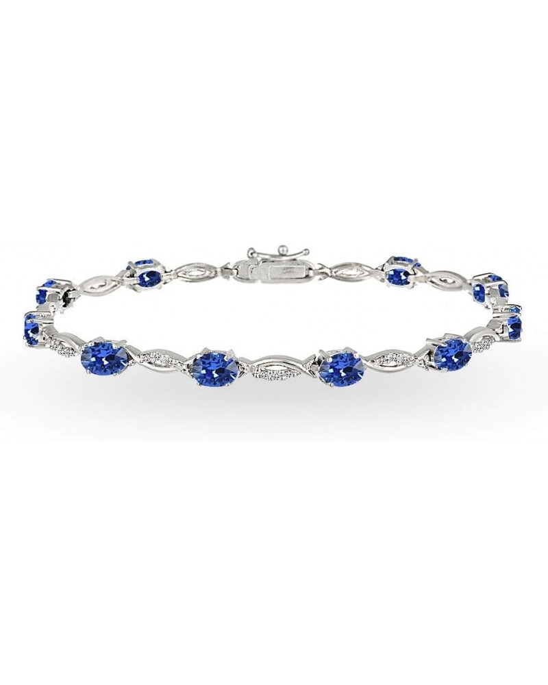 Sterling Silver 6x4mm Oval-Cut Tennis Bracelet Made with European Crystals Blue $35.09 Bracelets