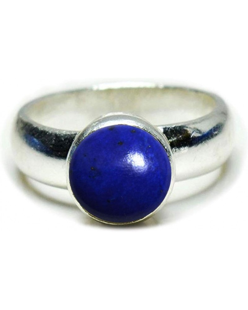 Choose Your Genuine Gemstone Ring Round Shape 925 Sterling Silver Cabochon Birthstones Jewelry natural-cabochon lapis lazuli ...